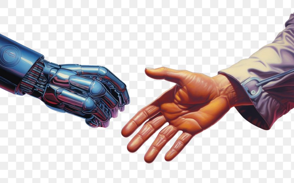 PNG Hand and robot shakehand electronics futuristic handshake. AI generated Image by rawpixel.