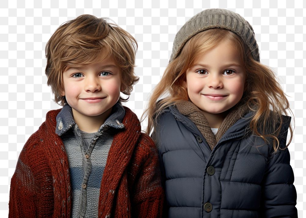 PNG 2 caucasian children portrait sweater jacket. AI generated Image by rawpixel.