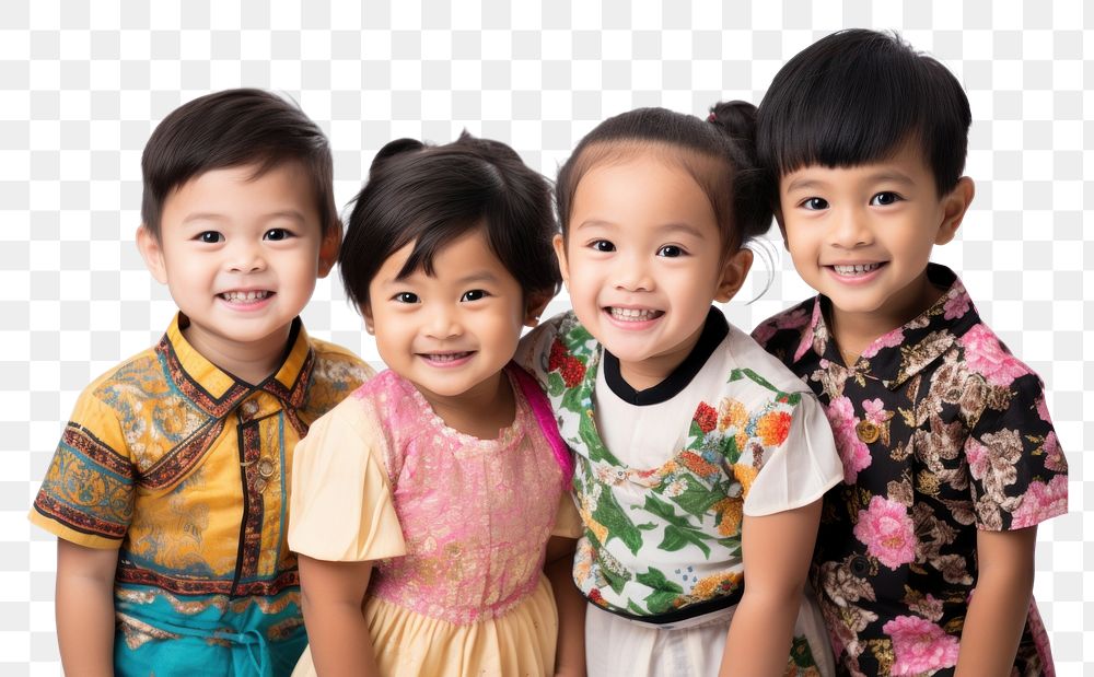 PNG Asian children family white background togetherness. AI generated Image by rawpixel.