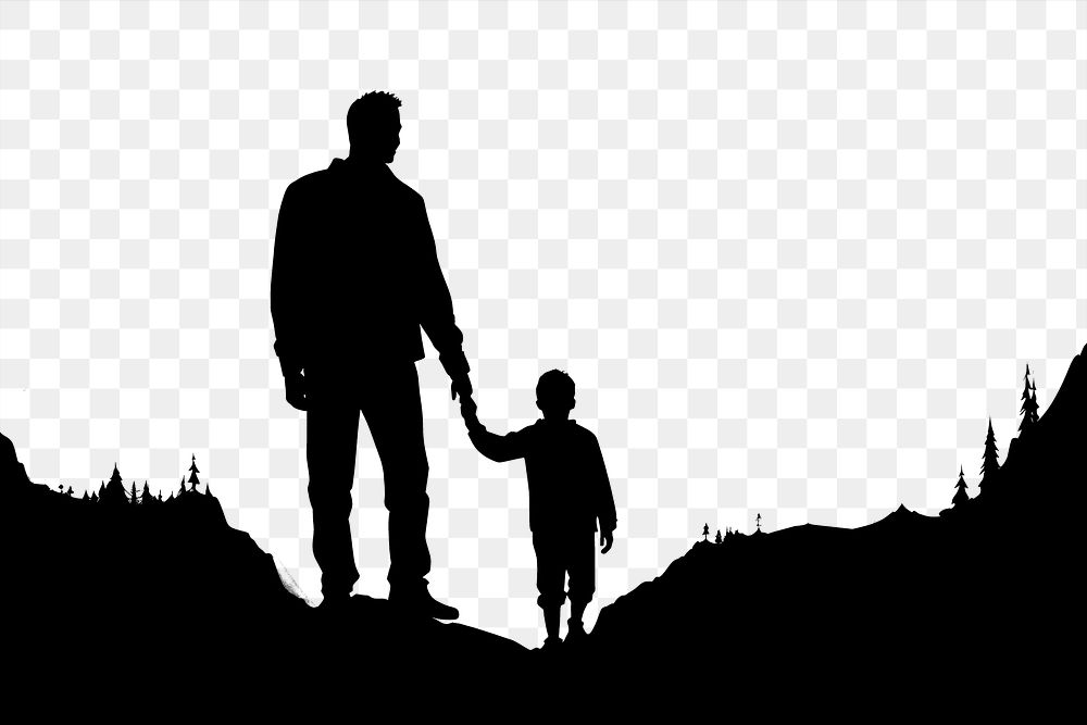 PNG  Father with his son silhouette backlighting outdoors. AI generated Image by rawpixel.