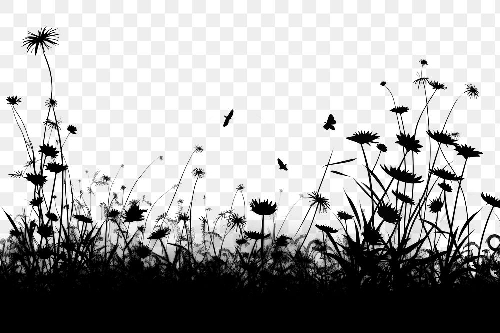 PNG  Wild herbs and flowers silhouette landscape grassland. AI generated Image by rawpixel.