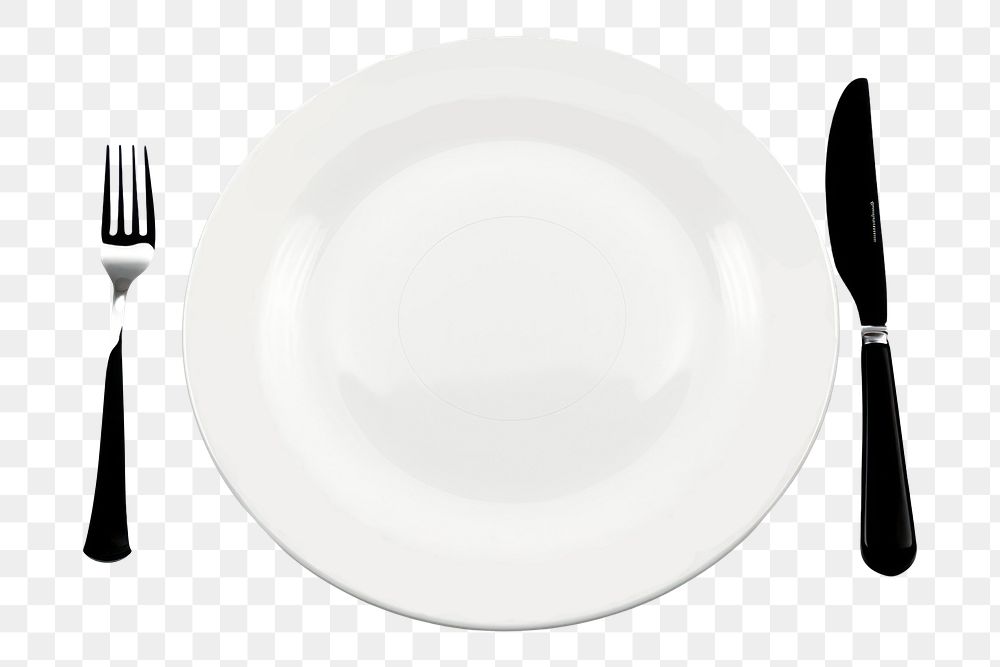 PNG Plate and knife with folk black fork food. AI generated Image by rawpixel.