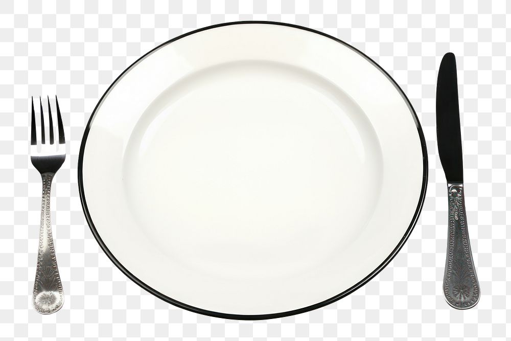 PNG Plate and knife with folk white fork food. AI generated Image by rawpixel.
