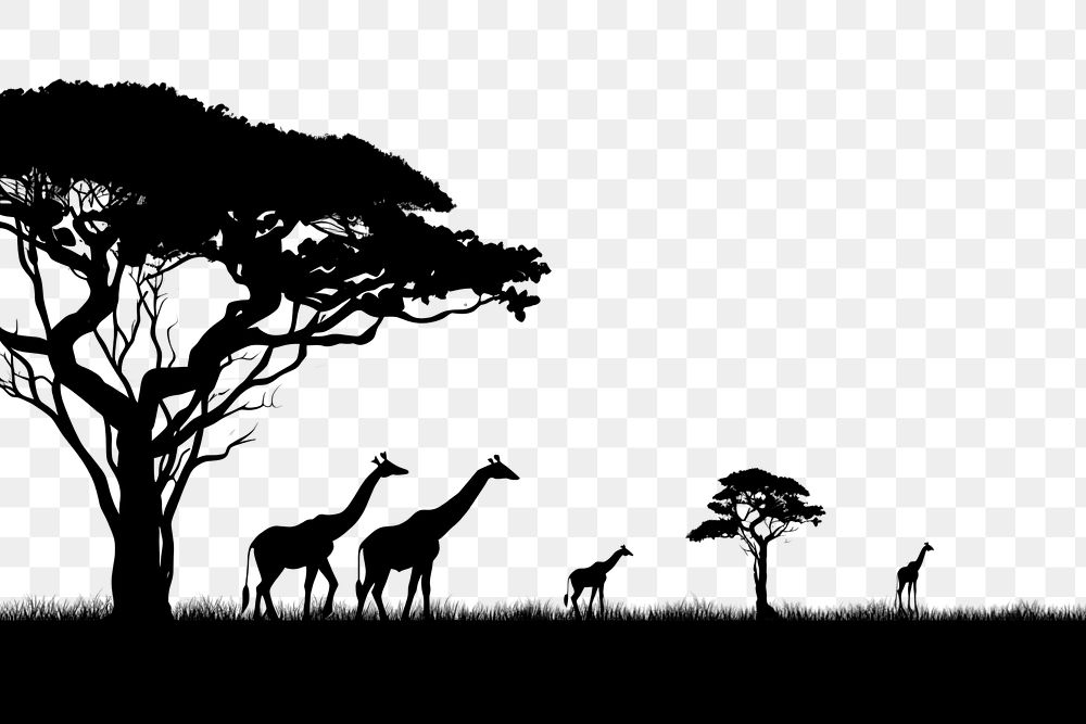 PNG  Safari scene silhouette landscape wildlife. AI generated Image by rawpixel.
