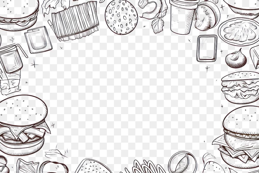 PNG  Fast food backgrounds drawing sketch. AI generated Image by rawpixel.
