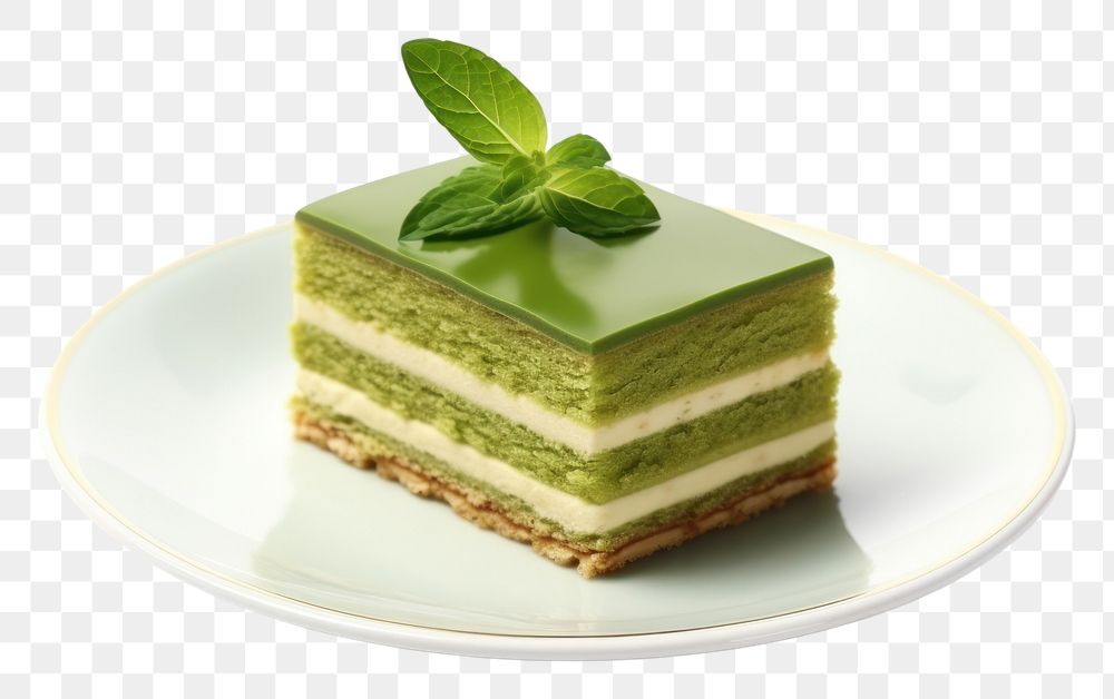 PNG Green tea cake dessert plate herbs. AI generated Image by rawpixel.