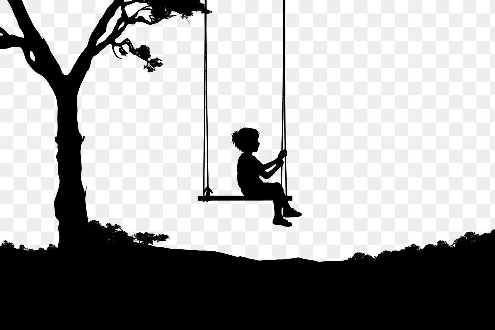 PNG  Kid silhouette swing outdoors. AI generated Image by rawpixel.