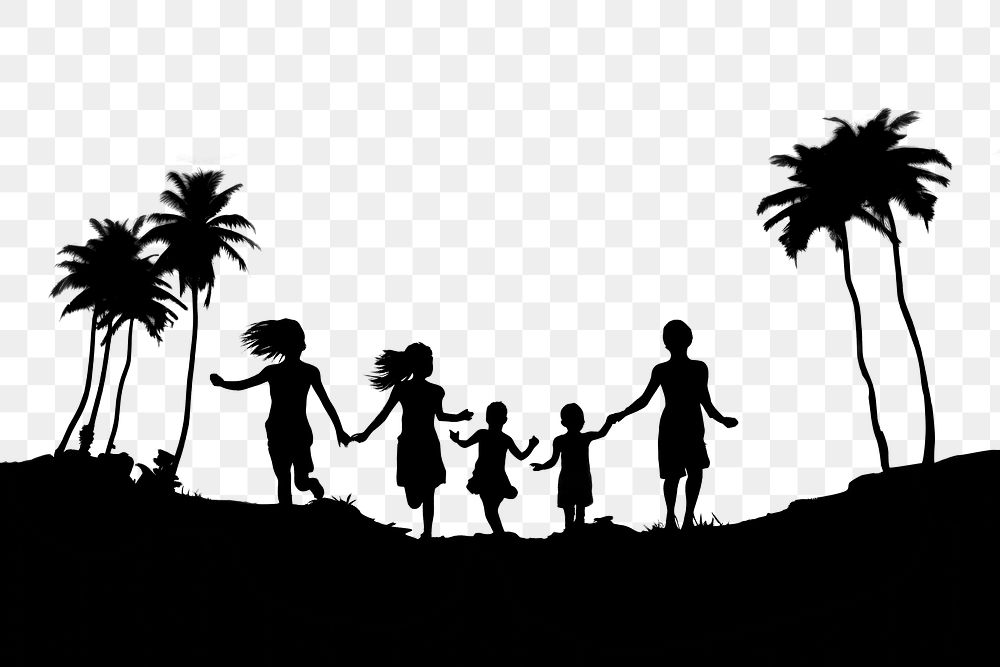 PNG  Happy kids silhouette outdoors summer. AI generated Image by rawpixel.