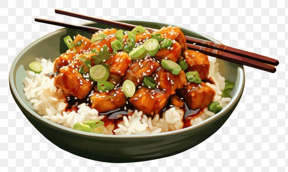 PNG Teriyaki rice bowl chopsticks food vegetable. AI generated Image by rawpixel.