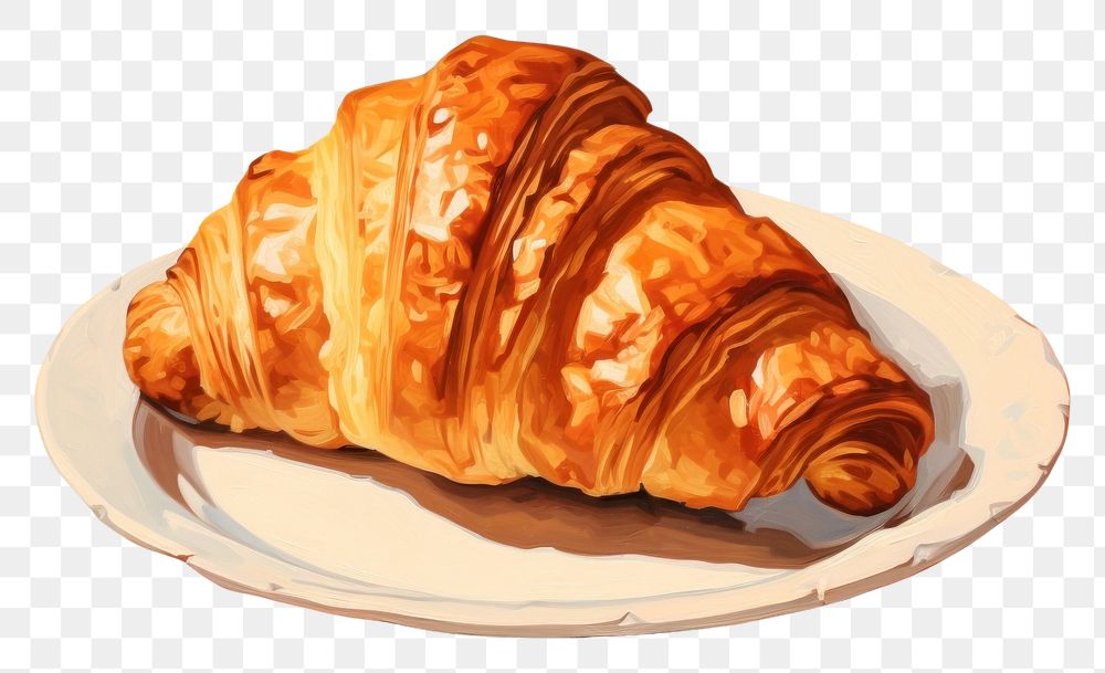 PNG Croissant on a dish plate food viennoiserie. AI generated Image by rawpixel.