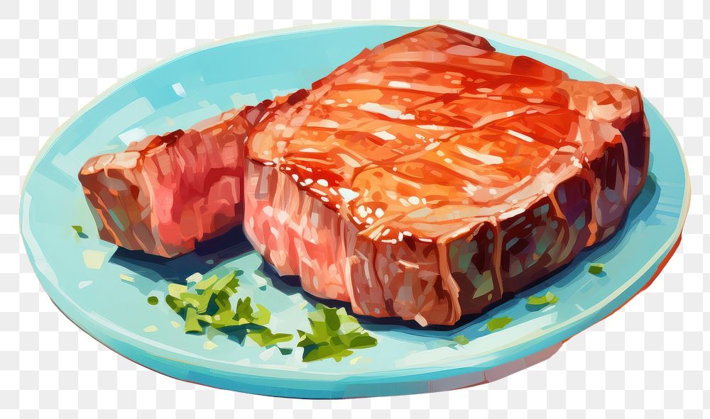 PNG Grilled steak on a dish meat beef food. AI generated Image by rawpixel.