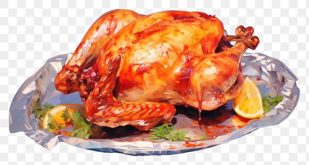 PNG Roasted chicken painting dinner meat. AI generated Image by rawpixel.