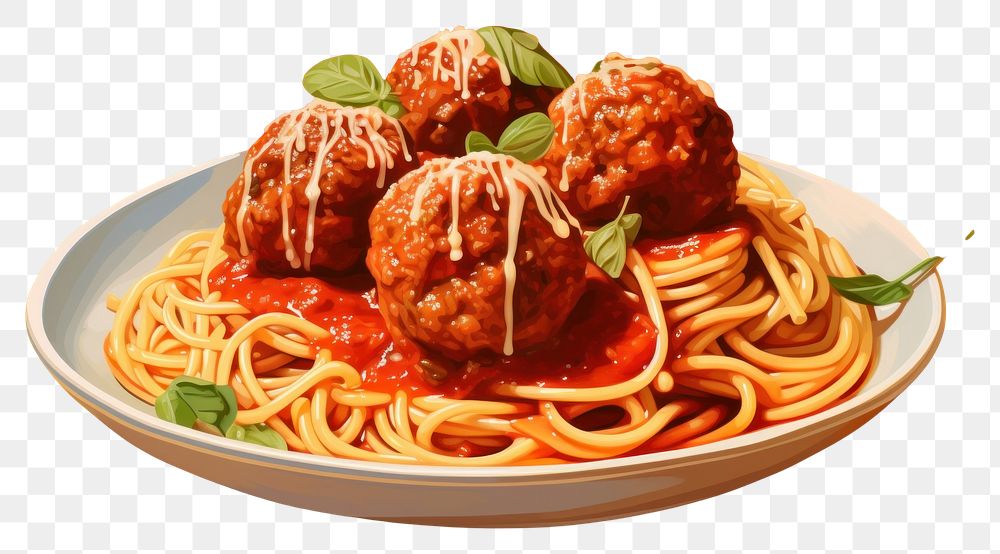 PNG Spaghetti meatballs pasta food condiment. AI generated Image by rawpixel.