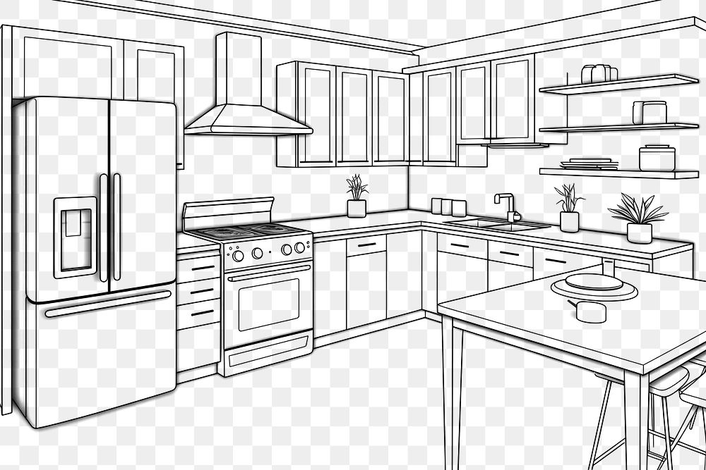 PNG Kitchen room refrigerator appliance outline. AI generated Image by rawpixel.