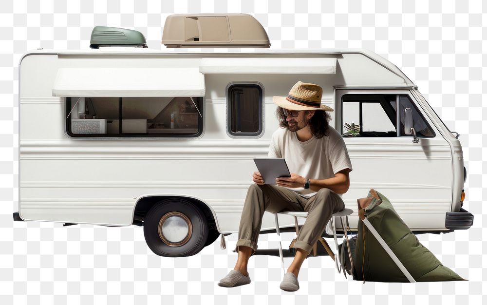 PNG  Drinking coffee vehicle sitting van. AI generated Image by rawpixel.