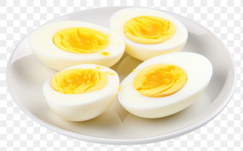 PNG Boiled eggs plate food white background. AI generated Image by rawpixel.