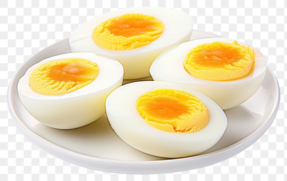 PNG Boiled eggs plate food white background. AI generated Image by rawpixel.