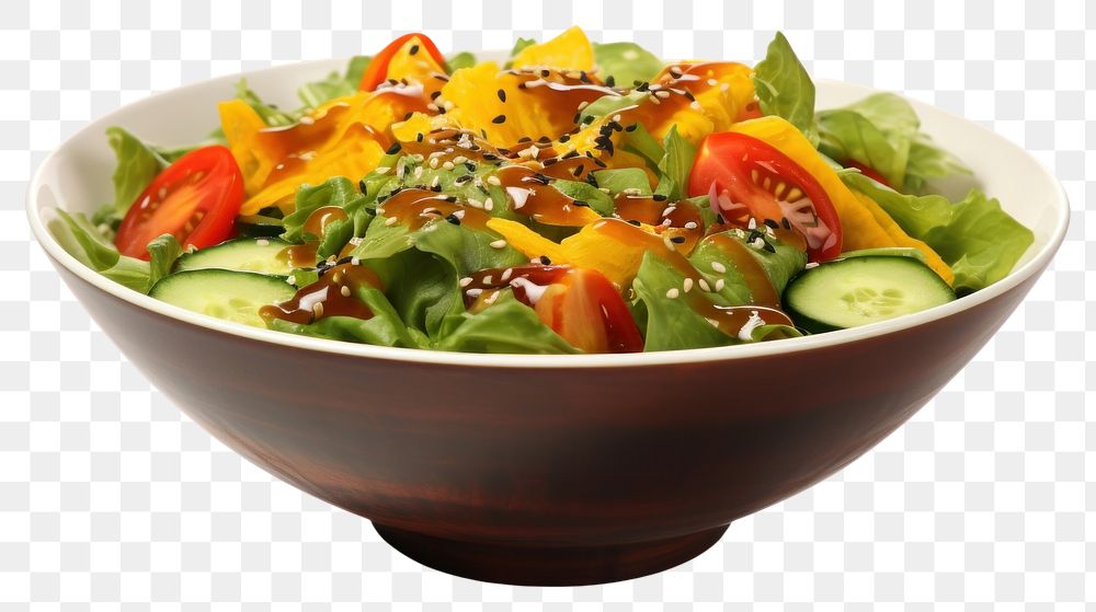 PNG  Japanese salad bowl food plate vegetable. AI generated Image by rawpixel.