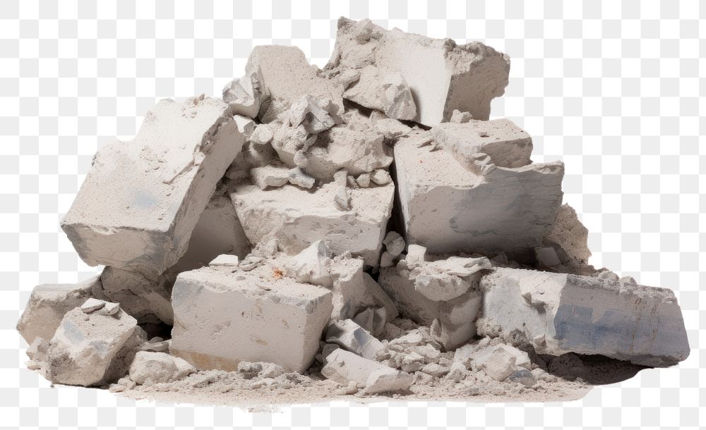 PNG  Pile of broken concrete rock white background destruction. AI generated Image by rawpixel.