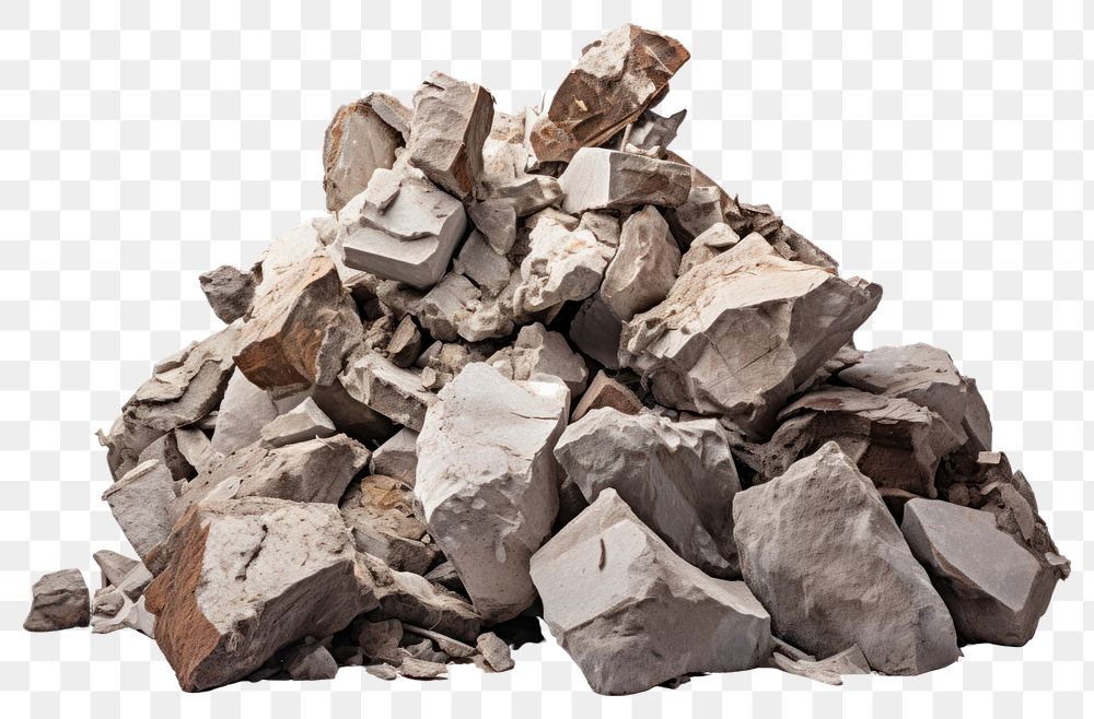 PNG  Pile of broken rubble mineral rock white background. AI generated Image by rawpixel.