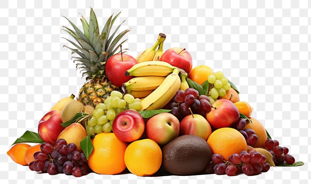 PNG Piles of fruits pineapple banana grapes. AI generated Image by rawpixel.