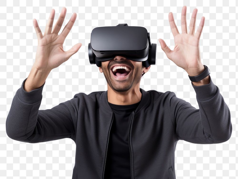 PNG Man experiencing VR portrait photo hand. AI generated Image by rawpixel.