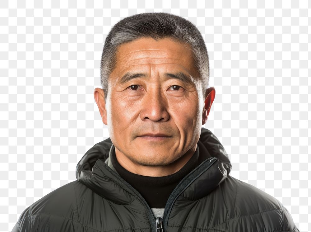 PNG Portrait of a middle aged asian man adult white background photography. AI generated Image by rawpixel.
