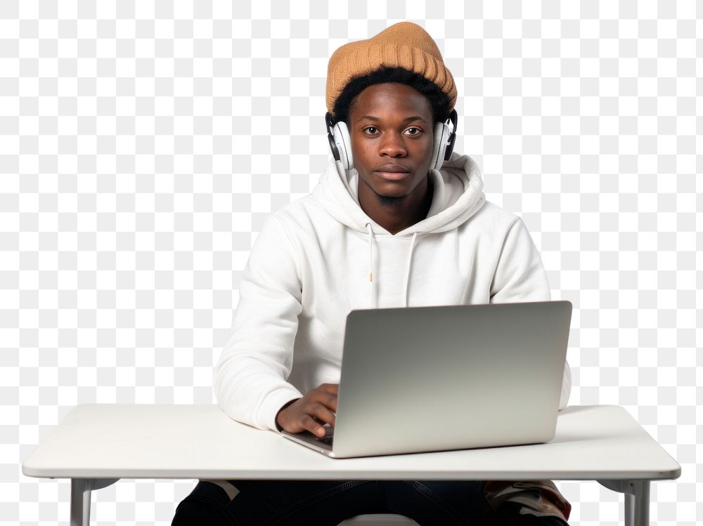 PNG African student study online computer laptop furniture. AI generated Image by rawpixel.