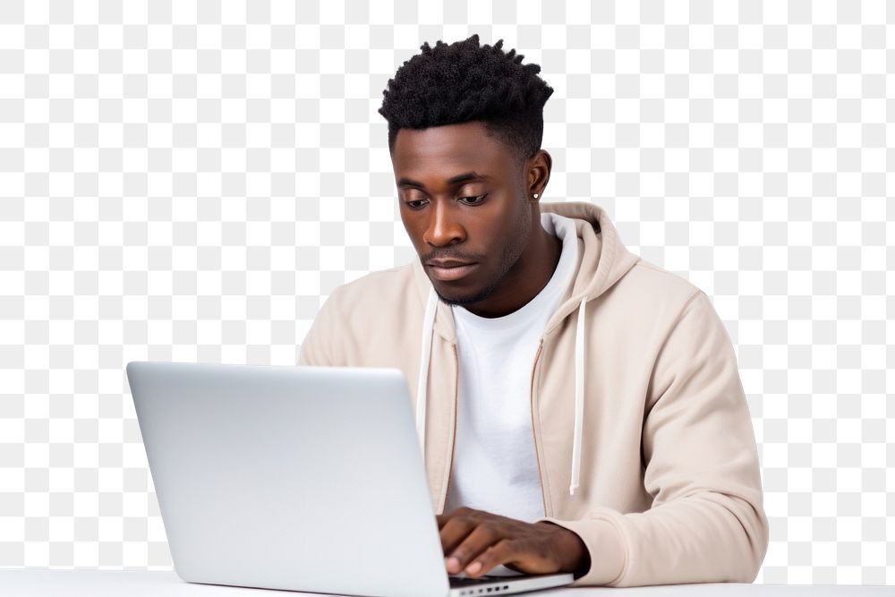 PNG African student study online computer laptop portrait