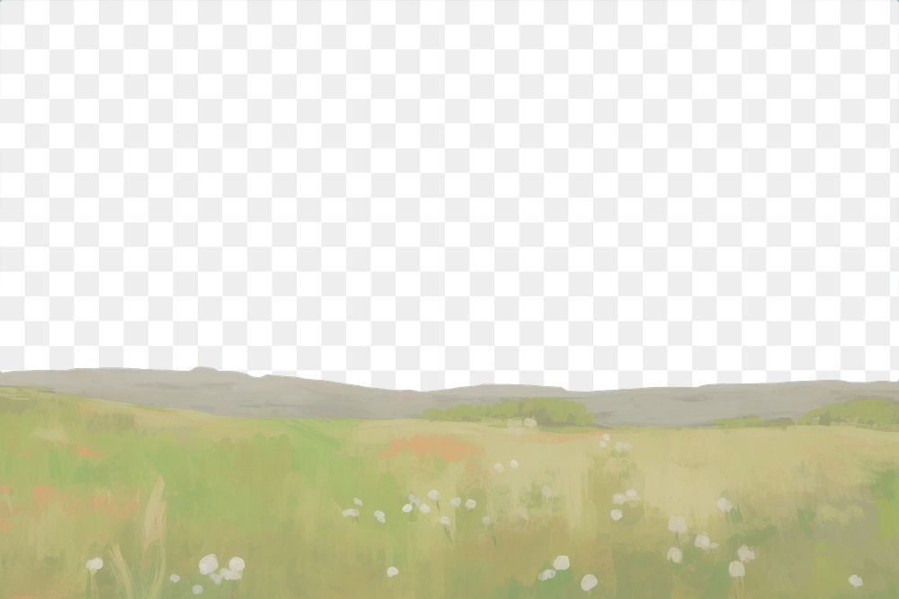 PNG  White clouds on blue sky and green meadow painting backgrounds grassland. AI generated Image by rawpixel.