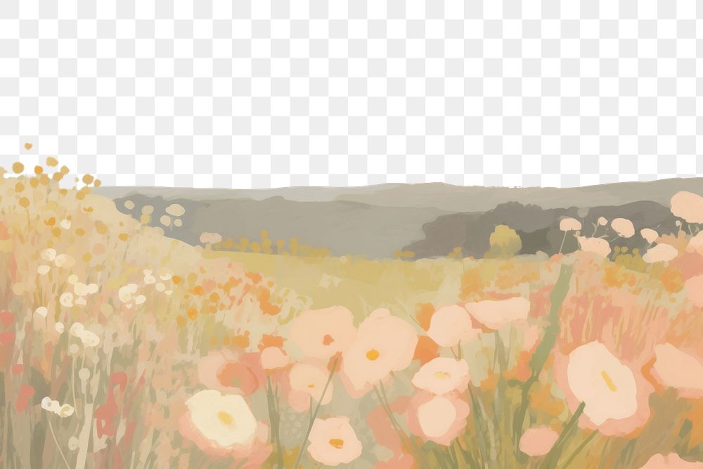 PNG  Flower field view painting grassland outdoors. AI generated Image by rawpixel.