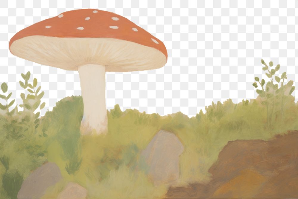 PNG  Red and white dot mushroom in the garden painting fungus plant. AI generated Image by rawpixel.