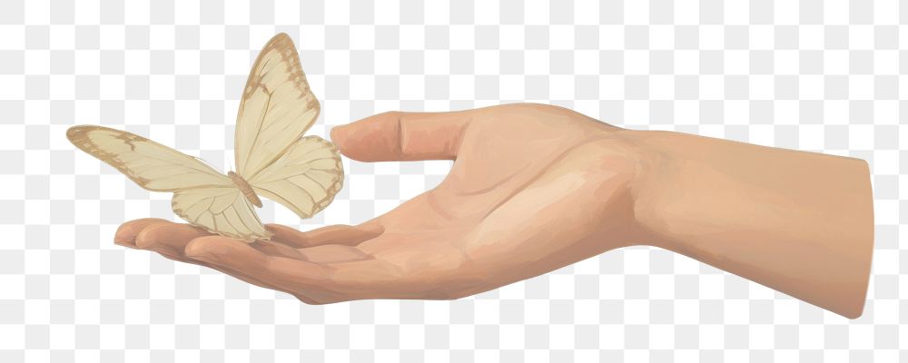 PNG  Hand holding butterfly animal insect finger. AI generated Image by rawpixel.