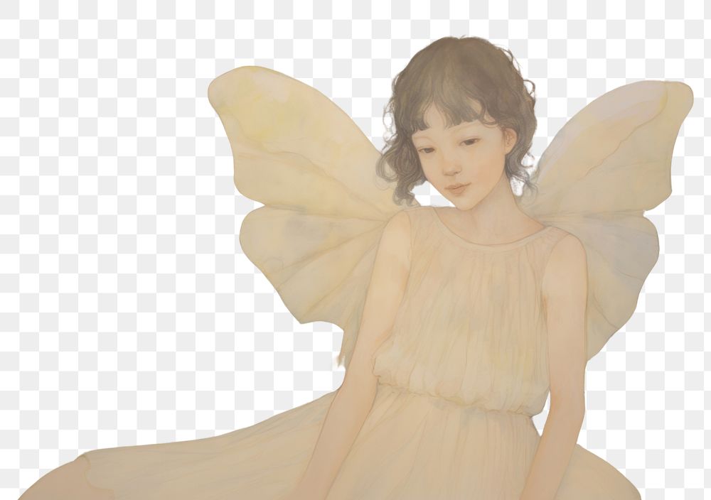 PNG  Little fairy in the flowers painting art angel. AI generated Image by rawpixel.