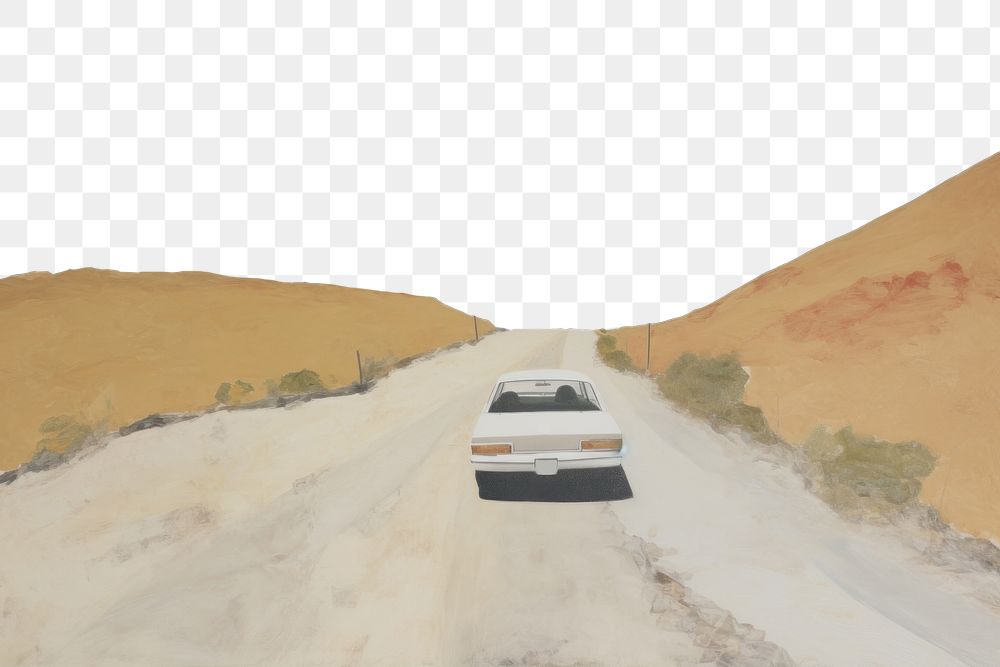 PNG  Car on the road painting outdoors vehicle. AI generated Image by rawpixel.
