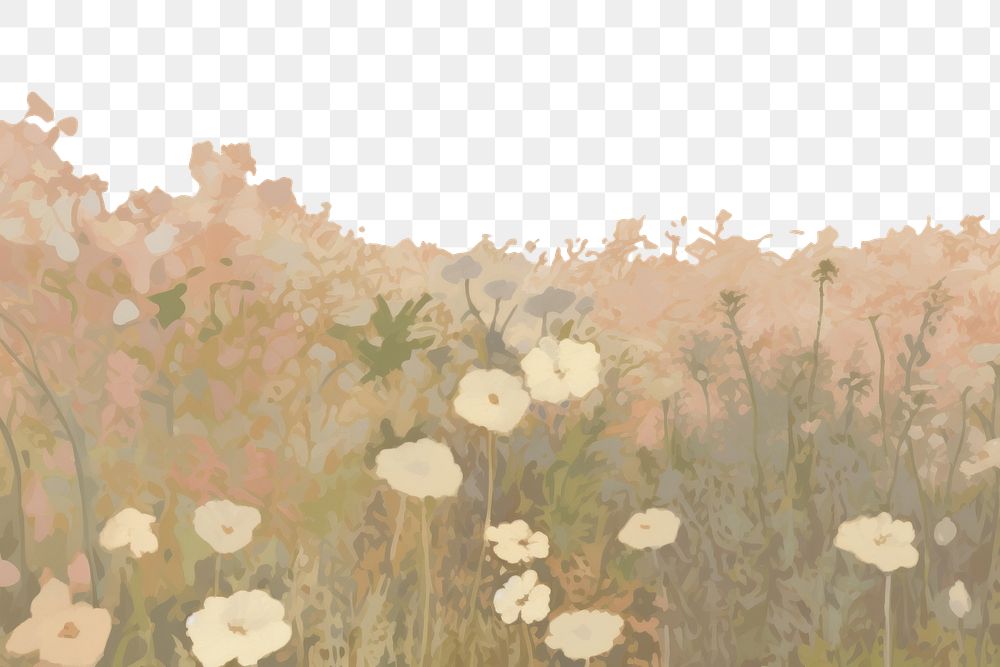 PNG  Flower field view painting backgrounds outdoors. AI generated Image by rawpixel.