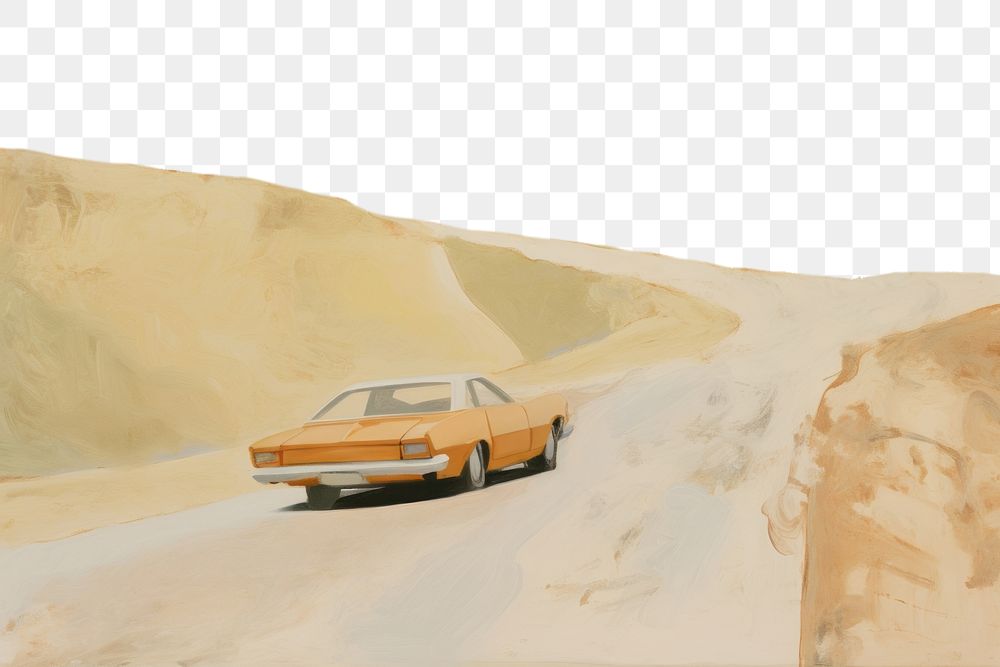 PNG  Car on the road painting art outdoors. AI generated Image by rawpixel.