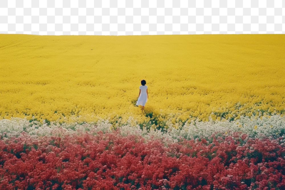 PNG A happy girl run floating with a dog flower field landscape. AI generated Image by rawpixel.
