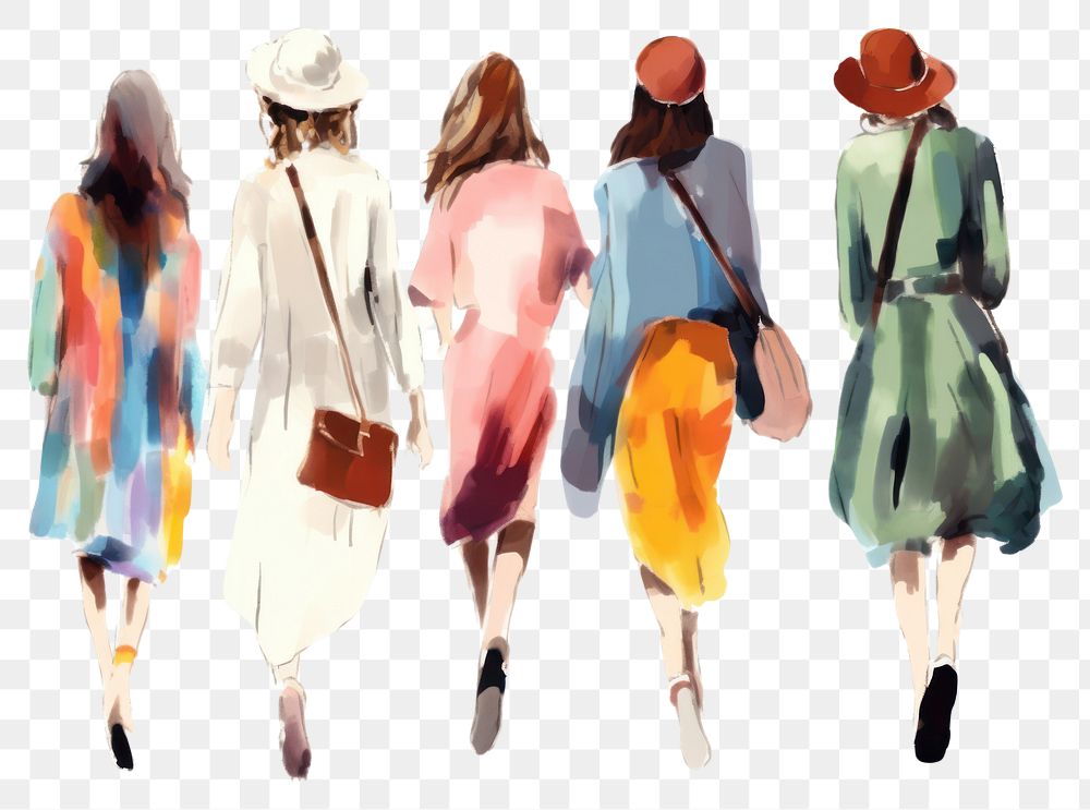 PNG A group of females walking footwear fashion adult. AI generated Image by rawpixel.