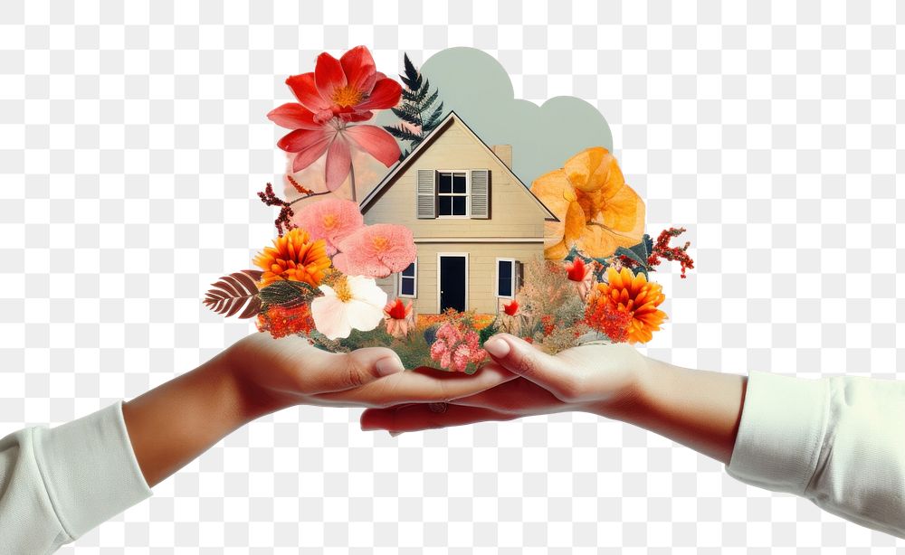 PNG A house in hand flower plant asteraceae. AI generated Image by rawpixel.