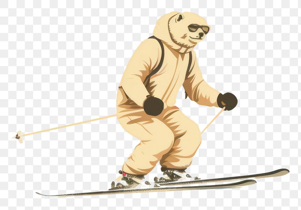 PNG A polar bear skiing sports snowboarding recreation. AI generated Image by rawpixel.
