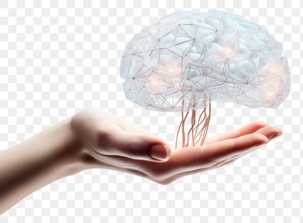 PNG Digital outline brain hand holding finger. AI generated Image by rawpixel.
