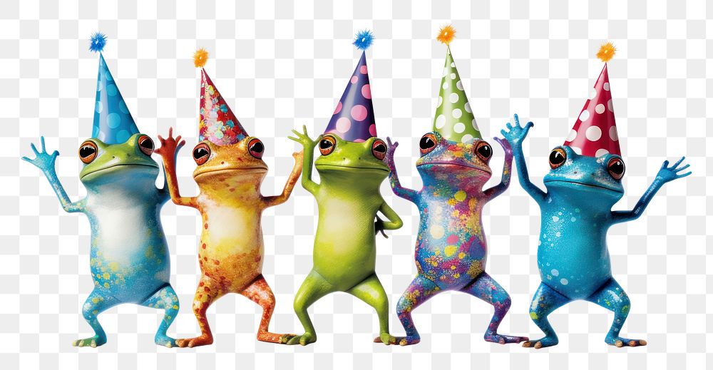 PNG  Dancing frogs with birthday party hat white background representation togetherness. AI generated Image by rawpixel.