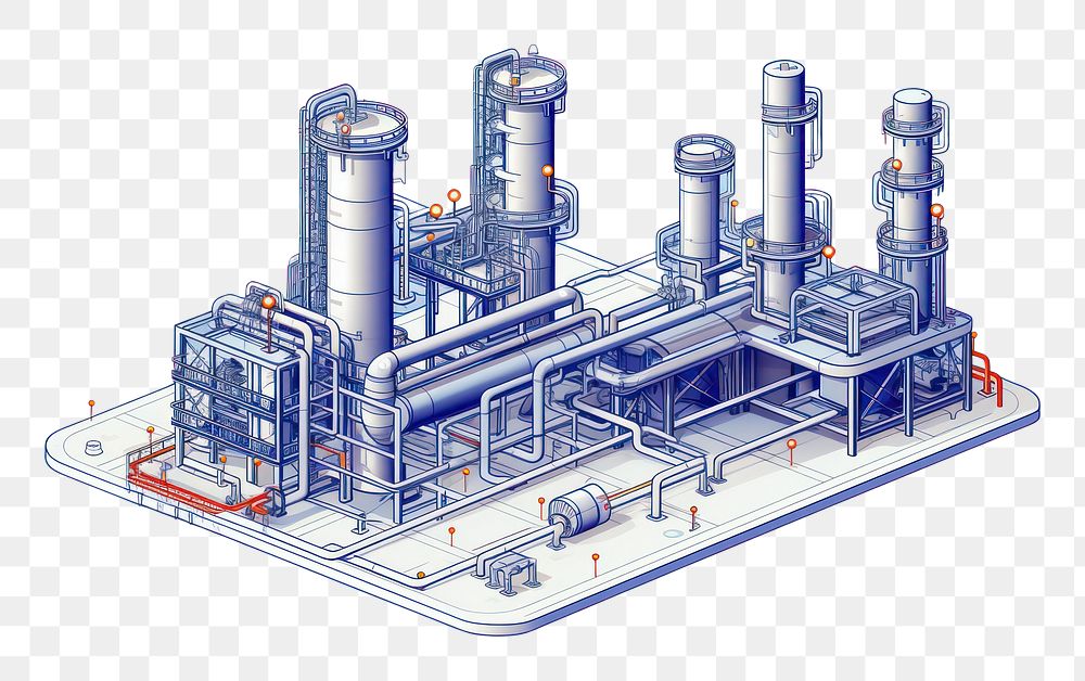 PNG Oil refinery architecture factory diagram. 