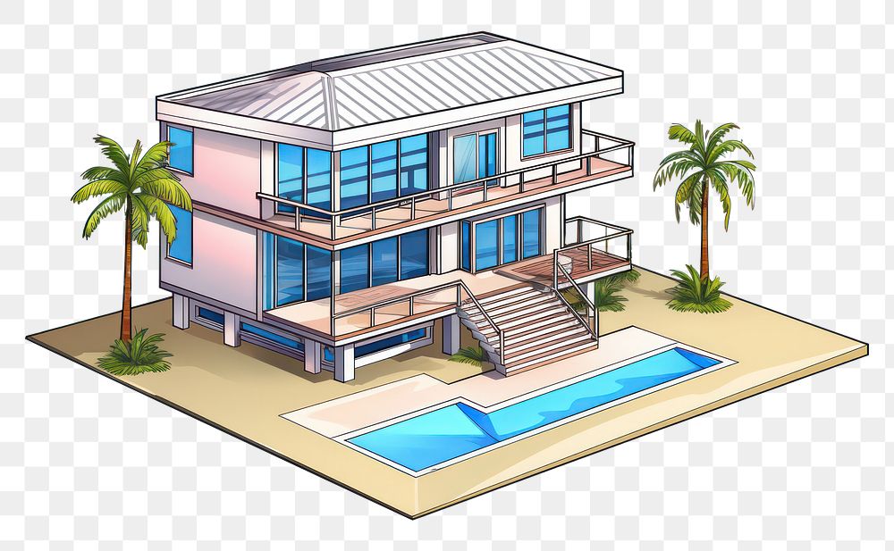 PNG Modern beach bungalow architecture building diagram. AI generated Image by rawpixel.