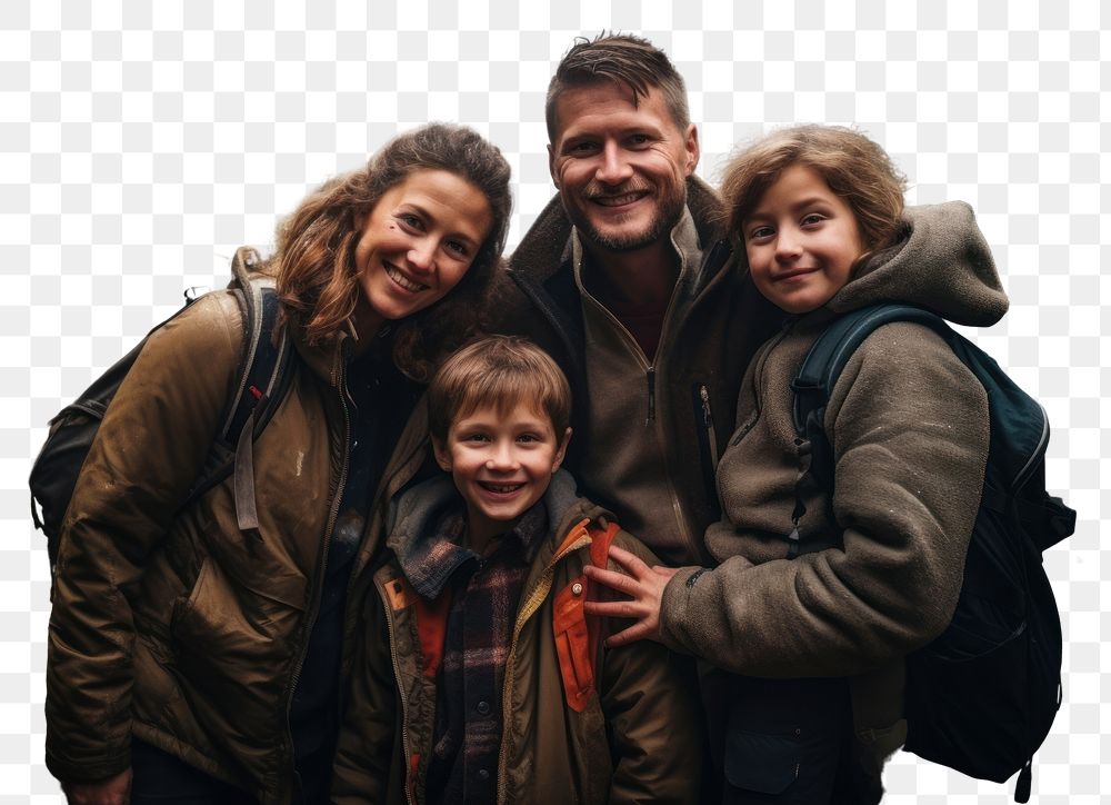 PNG Family in a lodge against the background of the nature portrait jacket adult. AI generated Image by rawpixel.