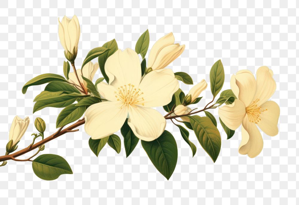 PNG  Jasmine blossom flower plant. AI generated Image by rawpixel.