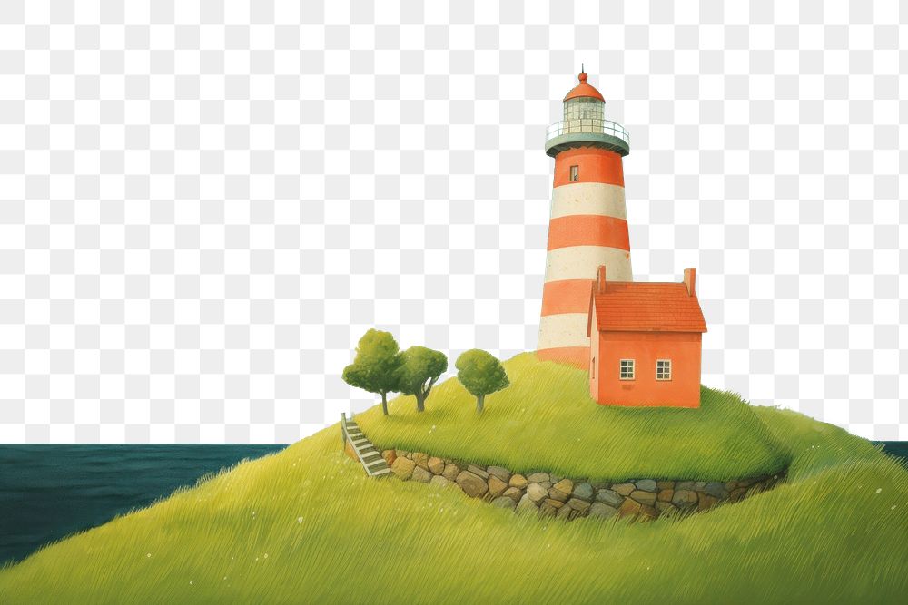 PNG Light house on the grassy island architecture lighthouse building. AI generated Image by rawpixel.