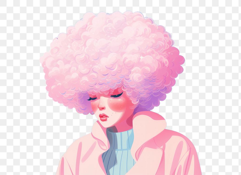 PNG A girl wearing cotton candy cloth adult wig portrait. AI generated Image by rawpixel.