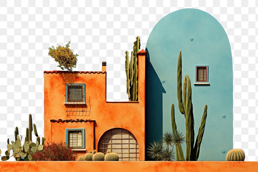 PNG House maxico style architecture building cactus. AI generated Image by rawpixel.